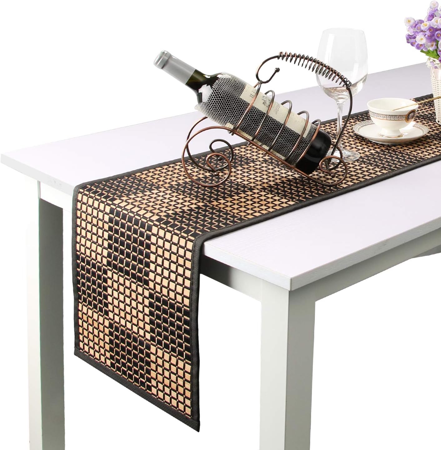 Bamboo Placemats and Table Runners for Dining Table, Table Runners 108 Inches Long, Farmhouse Style Kitchen Table Runner (Black)