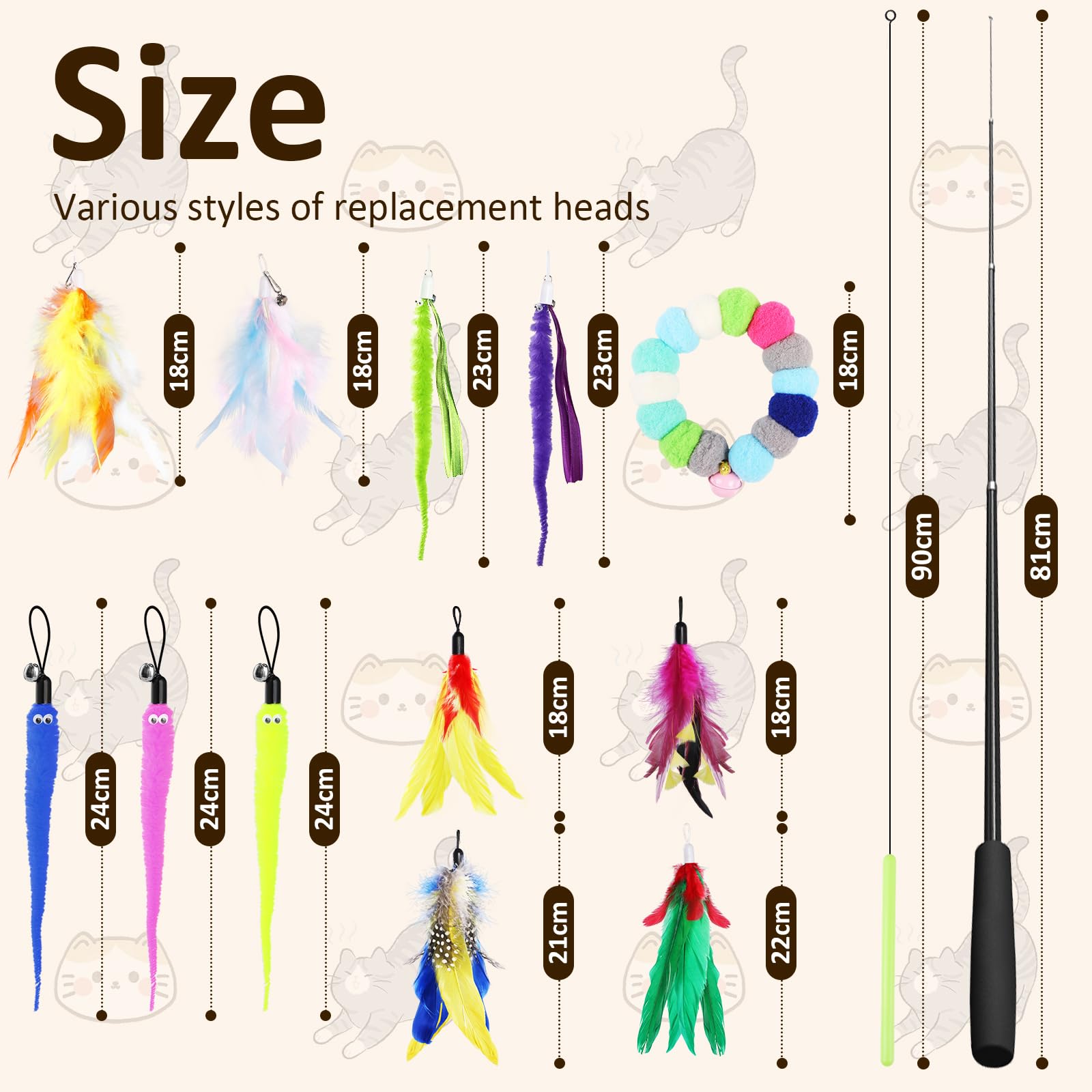GeeRic Interactive Cat Teaser Toys Set, 14PCS Feather Toys & Furry Caterpillar Toys with Choker, Flexible Poles - Image 2