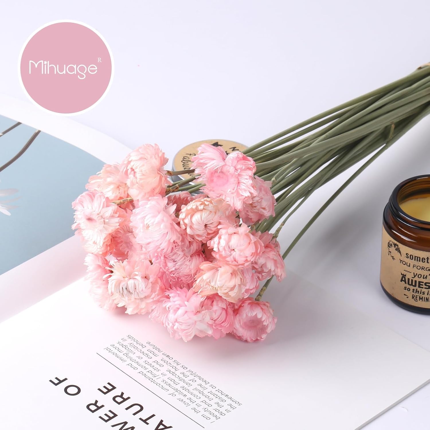 Dried Flower 30PCS Daisy Bouquet Preserved Chrysanthemum Dry Flower for Vase Home décor Party DIY Arrangement Wheat Straw Bulk (Light Pink) - Image 3