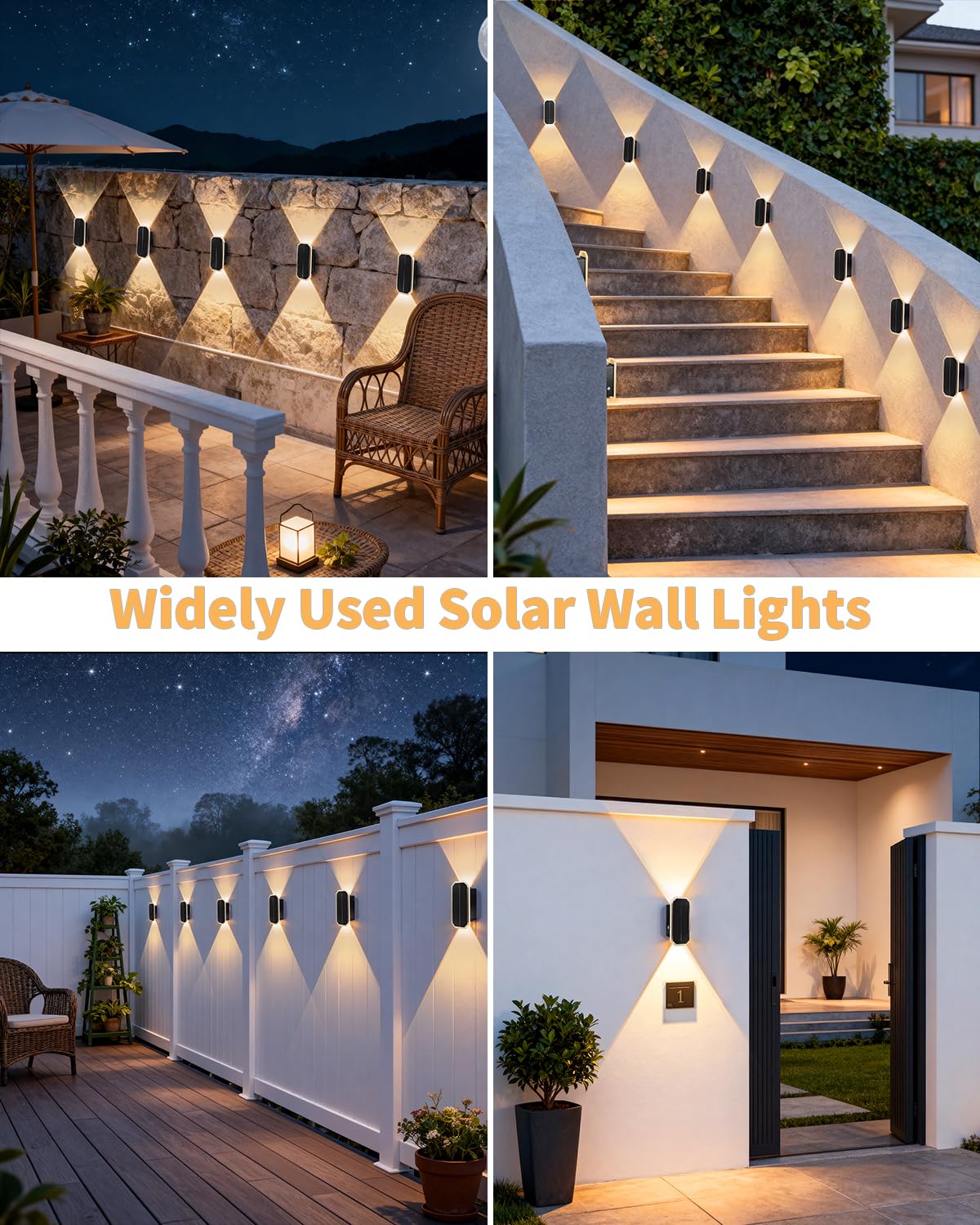 BRIMAX Lampada solare da parete per esterni, a doppia parete, 1800 mAh, IP65, resistente alle intemperie, con 3 modalità di colore, bianco caldo/bianco neutro/bianco freddo, Up Down LED, illuminazione
