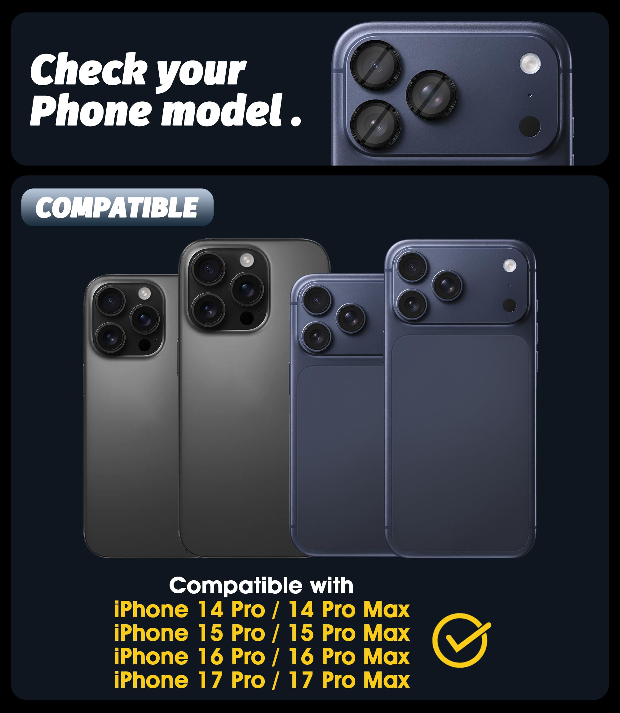NEWZEROL 2 x zestaw ochronny do iPhone'a 17/16/15 Pro Max/Pro - czarny | Szkło hartowane 9H odporne na zarysowania, ultracienkie, indywidualne osłony obiektywu