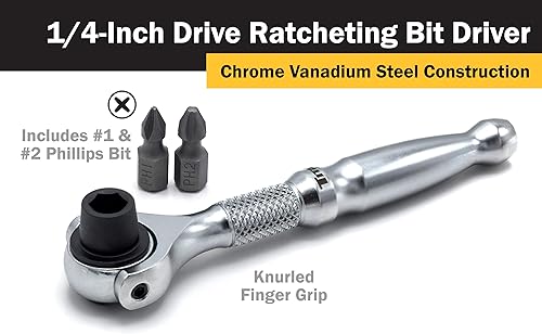 Miniatura 2 de Titan Tools 11318 - Destornillador con trinquete micro de 14 de pulgada x 4 pulgadas y 90 dientes - Plateado