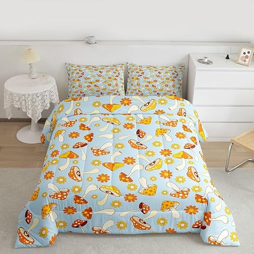 Miniatura 3 de Erosebridal Edredón matrimonial de hongos hippie para niños, lindos juegos de ropa de cama y colecciones florales bohemias, retro, decoración