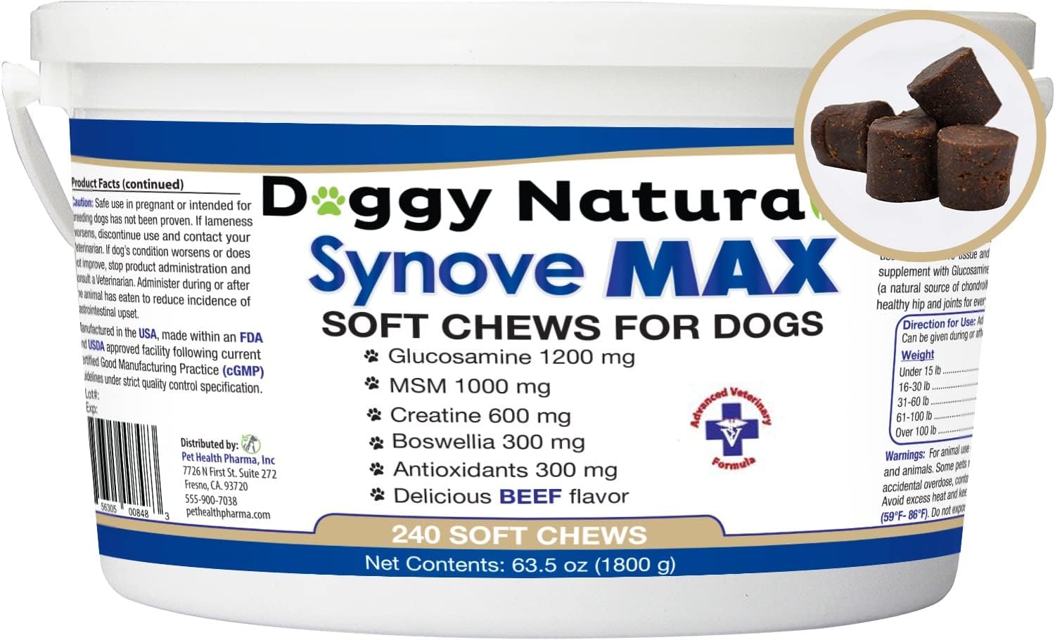 Synove Max Soft Chews for Dogs (240 Count) Beef Flavor, Joint Supplement, Glucosamine, Turmeric, Boswelllia serrata, Creatine Naturally Derived Ingredients better than synovi g4 soft chew Synove Max Soft Chews for Dogs (240 Count) Beef Flavor, Joint Supplement, Glucosamine, Turmeric, Boswelllia serrata, Creatine Naturally Derived Ingredients better than synovi g4 soft chew