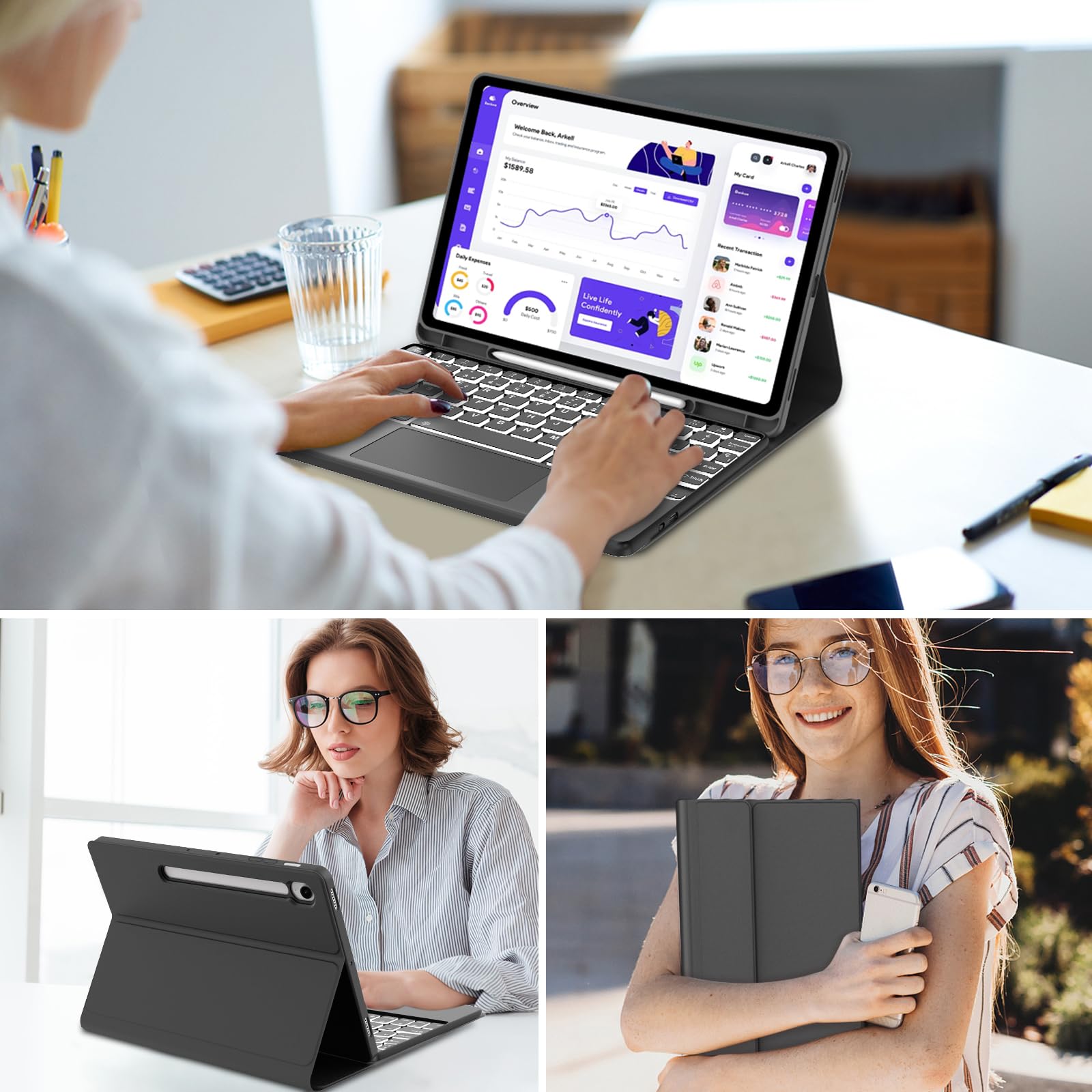FOGARI Teclado con Touchpad para Samsung Tab S10 Lite/S10 FE/S9 FE 10.9" | Funda para Galaxy Tab S10 Lite con Español Ñ Teclado Retroiluminado Bluetooth con Trackpad, Negro