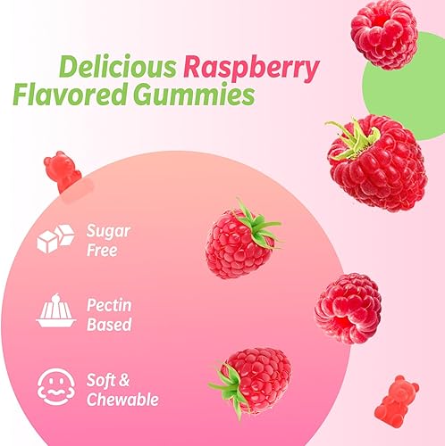 Miniatura 6 de Gomitas de glicinato de magnesio, suplementos de glicinato de magnesio de alta absorción para relajación, masticables de frambuesa para adultos y