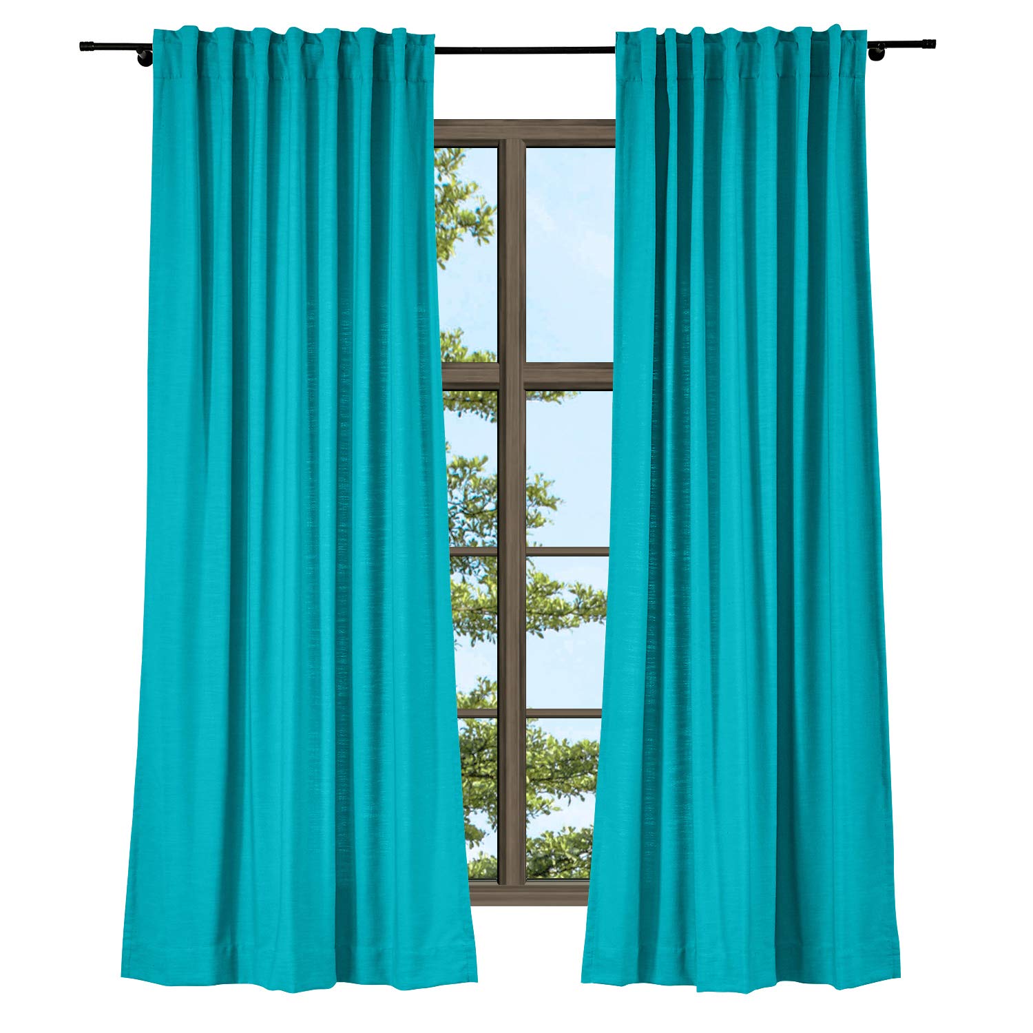 TWOPAGES Cotton Linen Back Tab Drape Elegant Solid Peacock Light Reducing Curtain for Living Room, Window Curtain (1 Panel, 50 x 84 Inches)