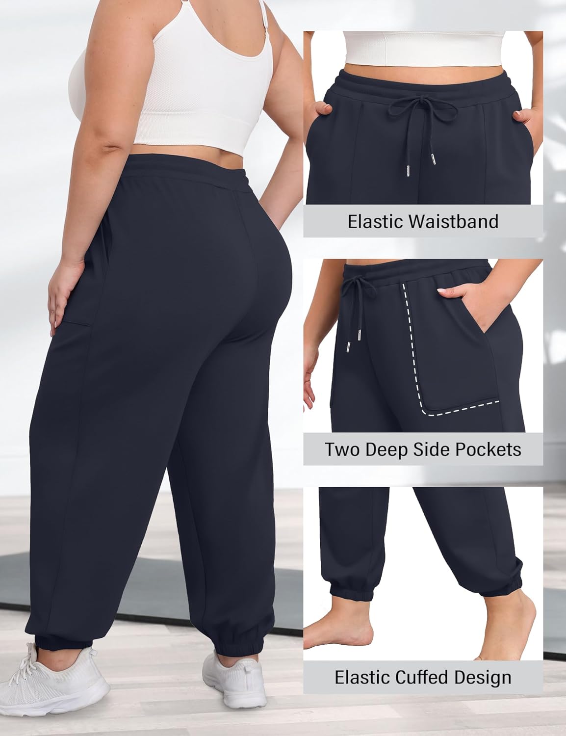 FOREYOND Plus Size Sweatpants for Women Casual Lounge Yoga Joggers Elastic Waist Workout Active Sweat Pants with Pockets - Image 5