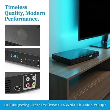 Blu Ray Player, 1080P Blue Ray DVD Player Full HD, Bluray Disc A 1, DVD Player Region Free, HDMI & AV Cable Included