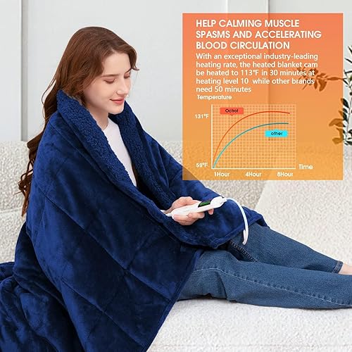Miniatura 4 de OCTROT Manta térmica con peso para adultos, manta eléctrica tamaño individual (50 x 60 pulgadas, 13 libras), manta térmica de forro polar suave y