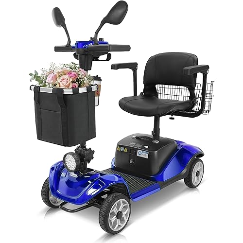 M1 with Mirror 18 Miles 4-Wheel Mobility Scooter for Seniors/Adults, Electric Wheelchair with Detachable Lithium Battery, Foldable Mobility Scooters, 330 lbs Capacity, Portable for Elderly
