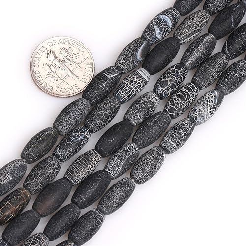 Miniatura 78 de Cuentas de ágata negra para hacer joyas piedras preciosas naturales semipreciosas 0.394x0.984 in mate esmerilado oval 15" JOE FOREMAN