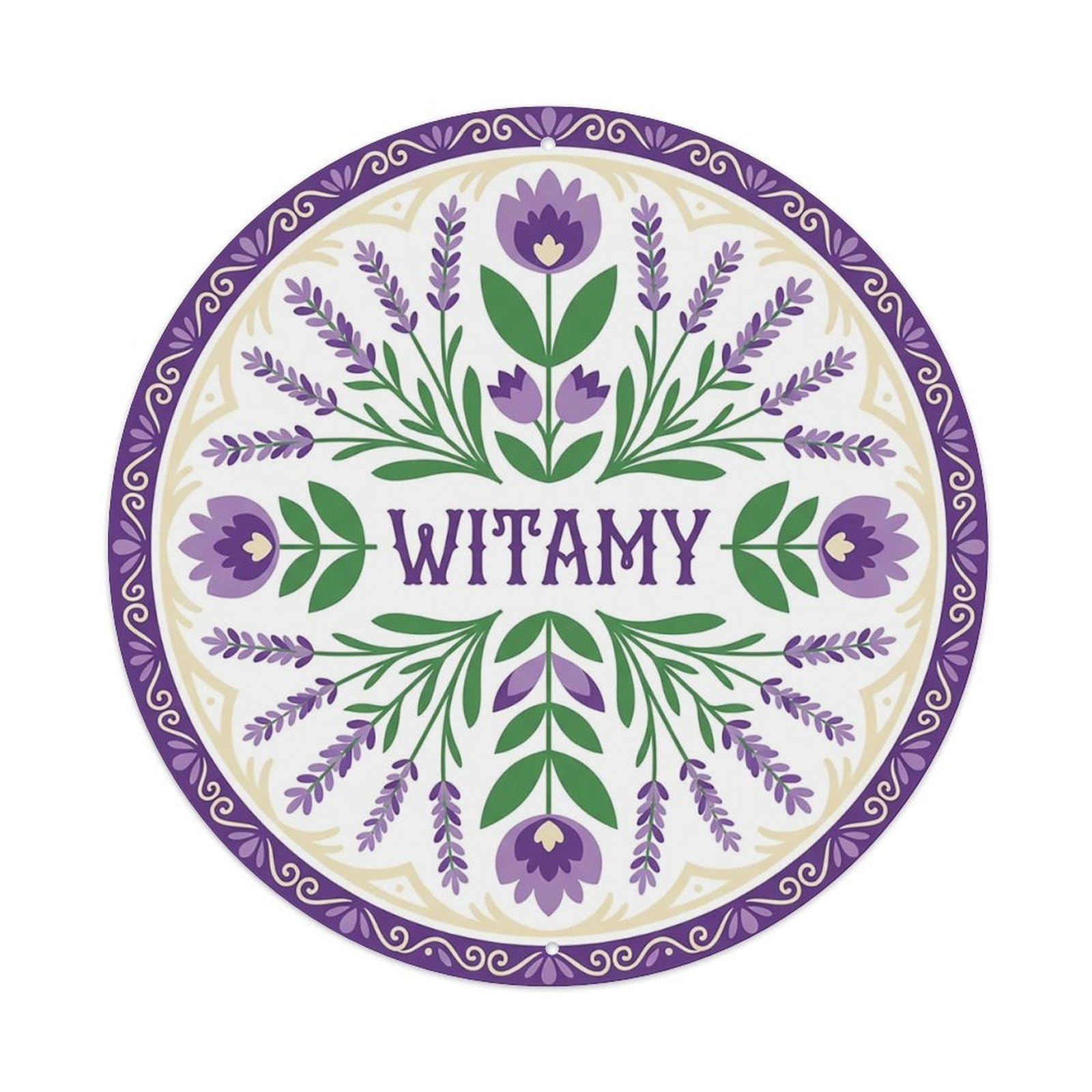 Vintage Polish Folk Art Witamy Welcome Lavender Field Metal Tin Sign