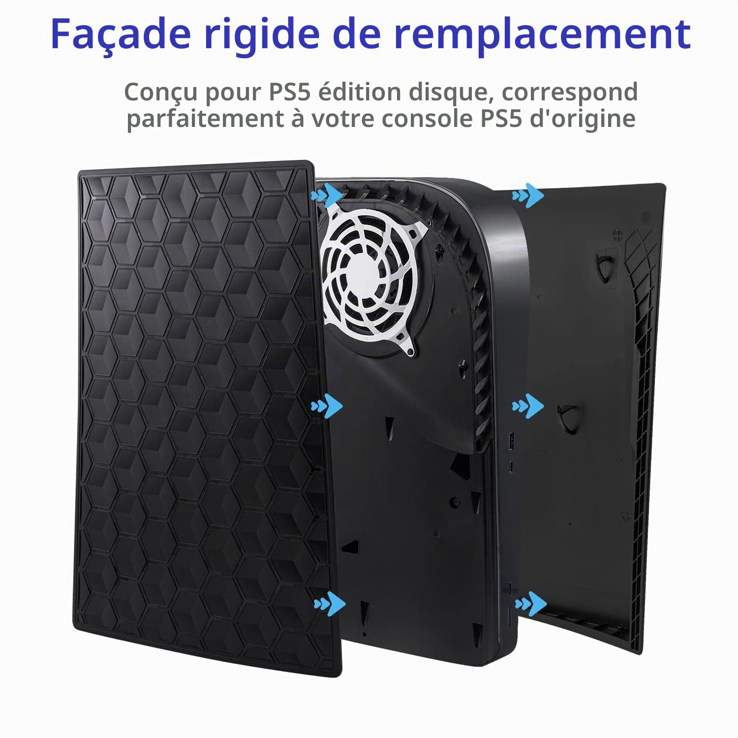 Mcbazel PS5 Façade Coque de Remplacement, PS5 Accessoires de Panneau de Façade Rigide Antipoussière pour PlayStation 5 Disc Edition - Beehive Noir(Pas pour PS5 Slim/Pro)