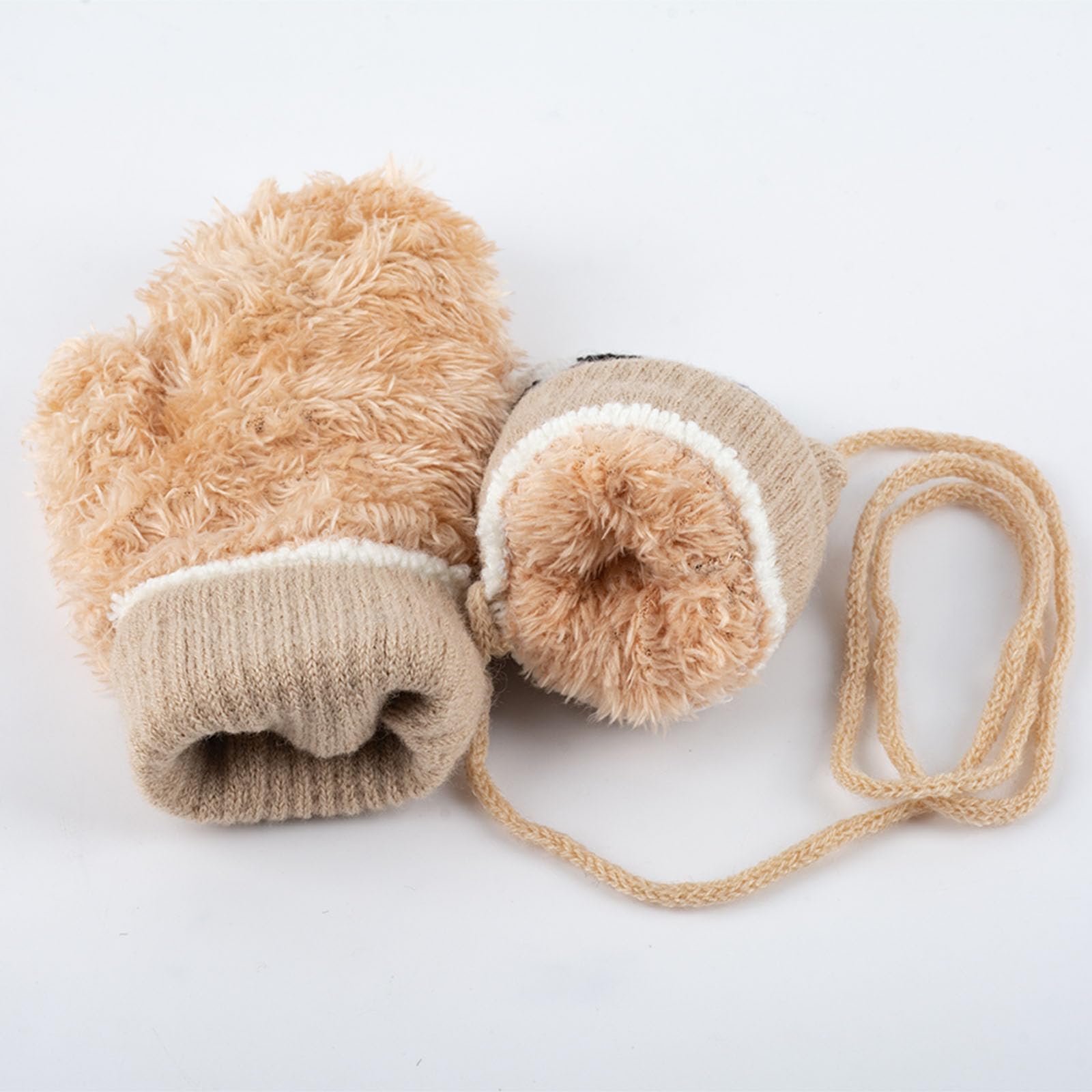 1 para rękawiczek dla małych dzieci ze sznurkiem, ciepłe zimowe dzianinowe rękawiczki z nadrukiem małych zwierząt, chłopięce dziewczęce rękawiczki z podszewką polarową, aksamitne rękawiczki