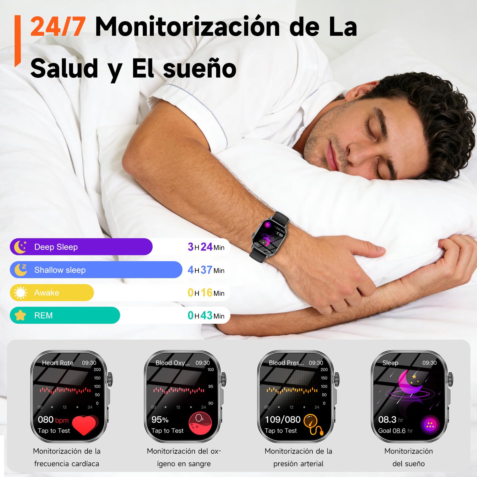 2026 Reloj Inteligente con ECG+HRV/Presion Arterial/Sueño/SpO2/Hombre Mujer | 2,0" HD Reloj Salud, Composición Corporal/24H Pulsómetro, Temperatura Corporal/IMC/Microchequeo/SOS/ /LED/Fatiga/Emociones