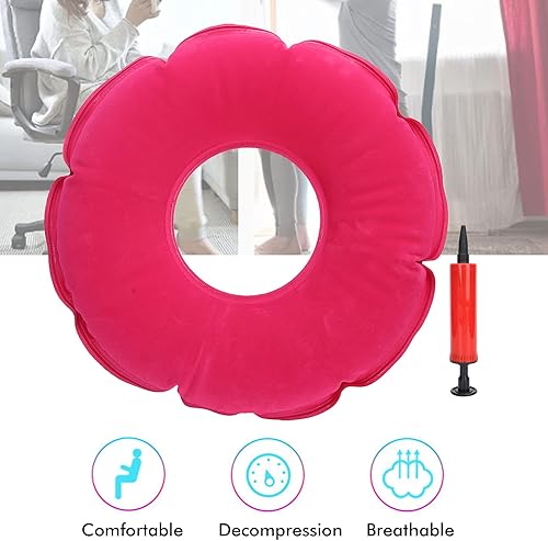 Miniatura 2 de Cojín de asiento de rosquilla, cojín inflable antiescaras, cojín de forma redonda para pacientes ancianos postrados en cama con bomba, cojín de