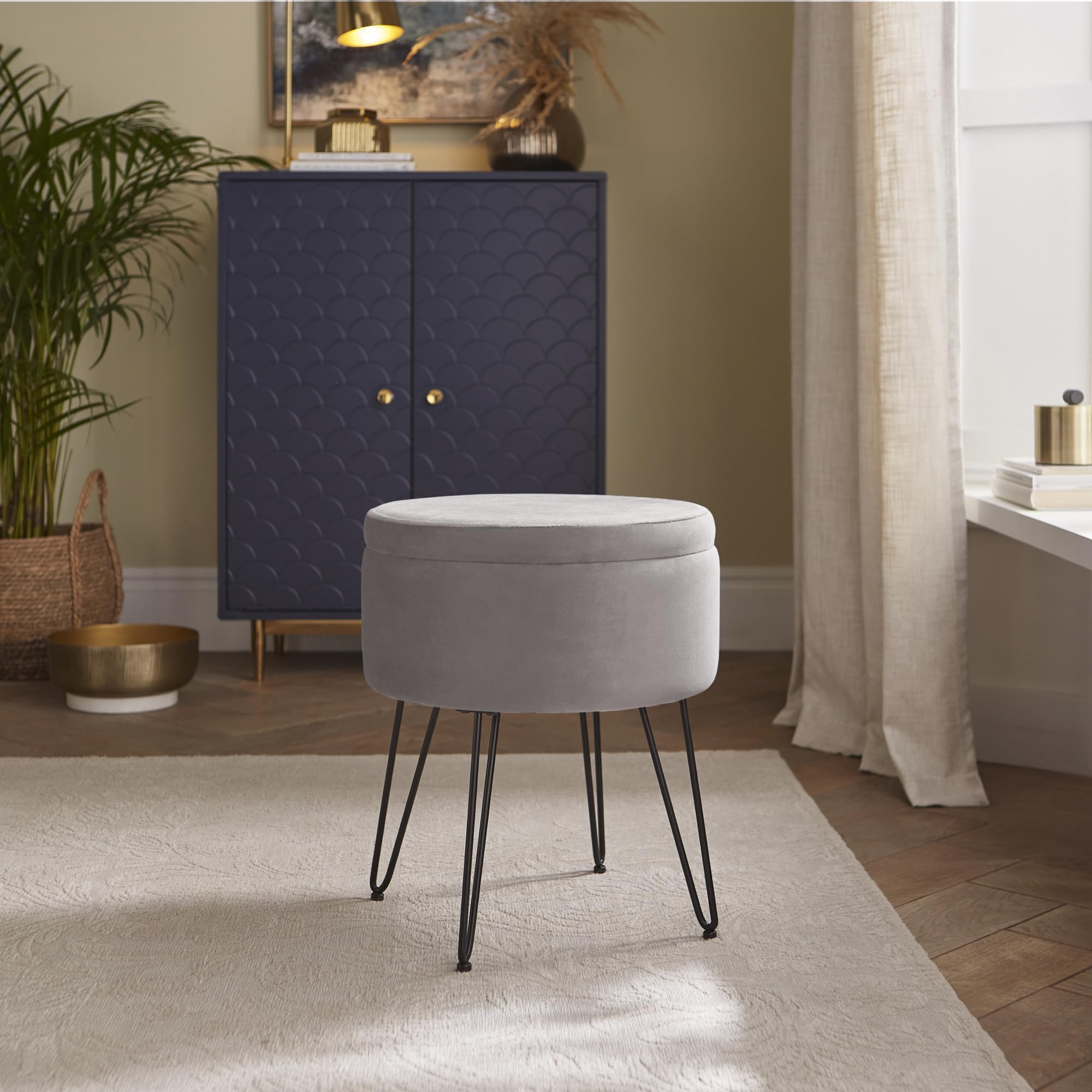 Gfw Avery Soft Velvet Grey Storage Stool