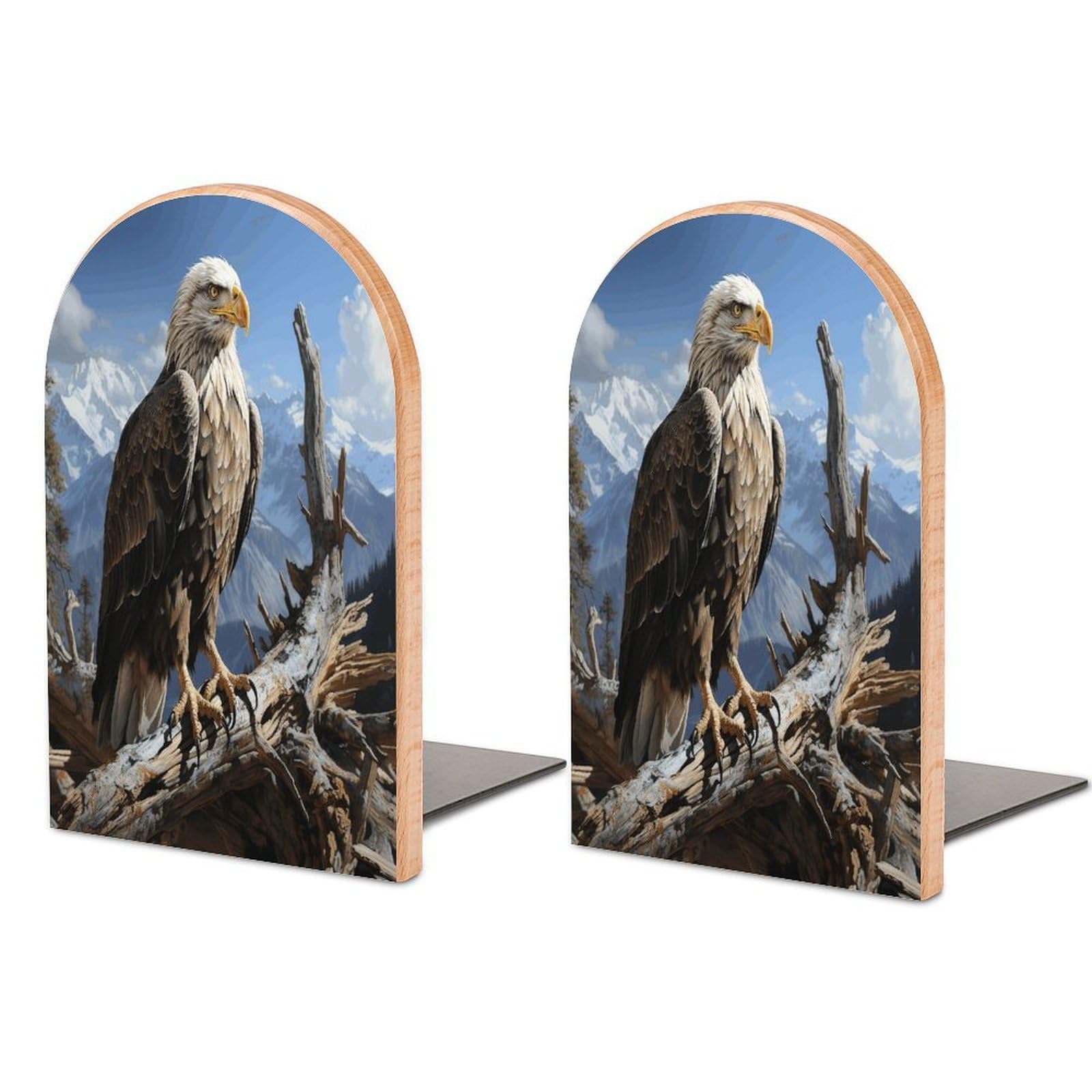 A Lone Eagle Bookend Wood Book End for Shelves Heavy Duty Non-Slip Wooden Bookend Support Universal Economy Bookends Fancy Modern Decorative Book Accessories 1 Pairs