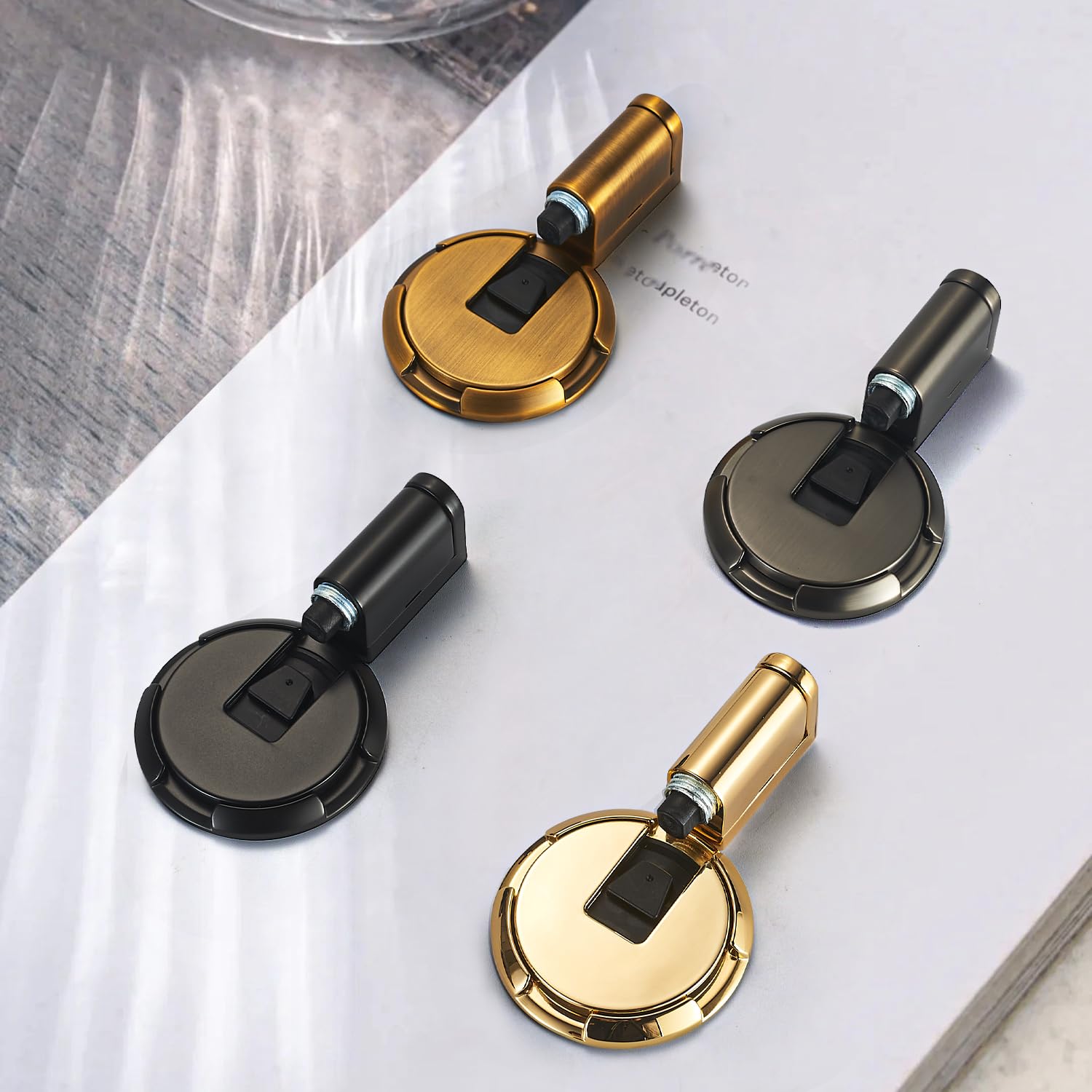 DOOROOM Windproof Door Stopper Indoor Heavy Duty Floor Door Stop Keep Door Open Mechanical No Drilling Door Stopper with Screws and 3M Adhesive, 2 Pack, Bright Gold