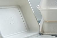 Vista 8 de [Paquete de 100] Green Wave Evolution TW-BOO-004 - Recipientes para alimentos de 6 x 6 x 3 pulgadas, bagazo con aspecto de mármol, 100% compostable