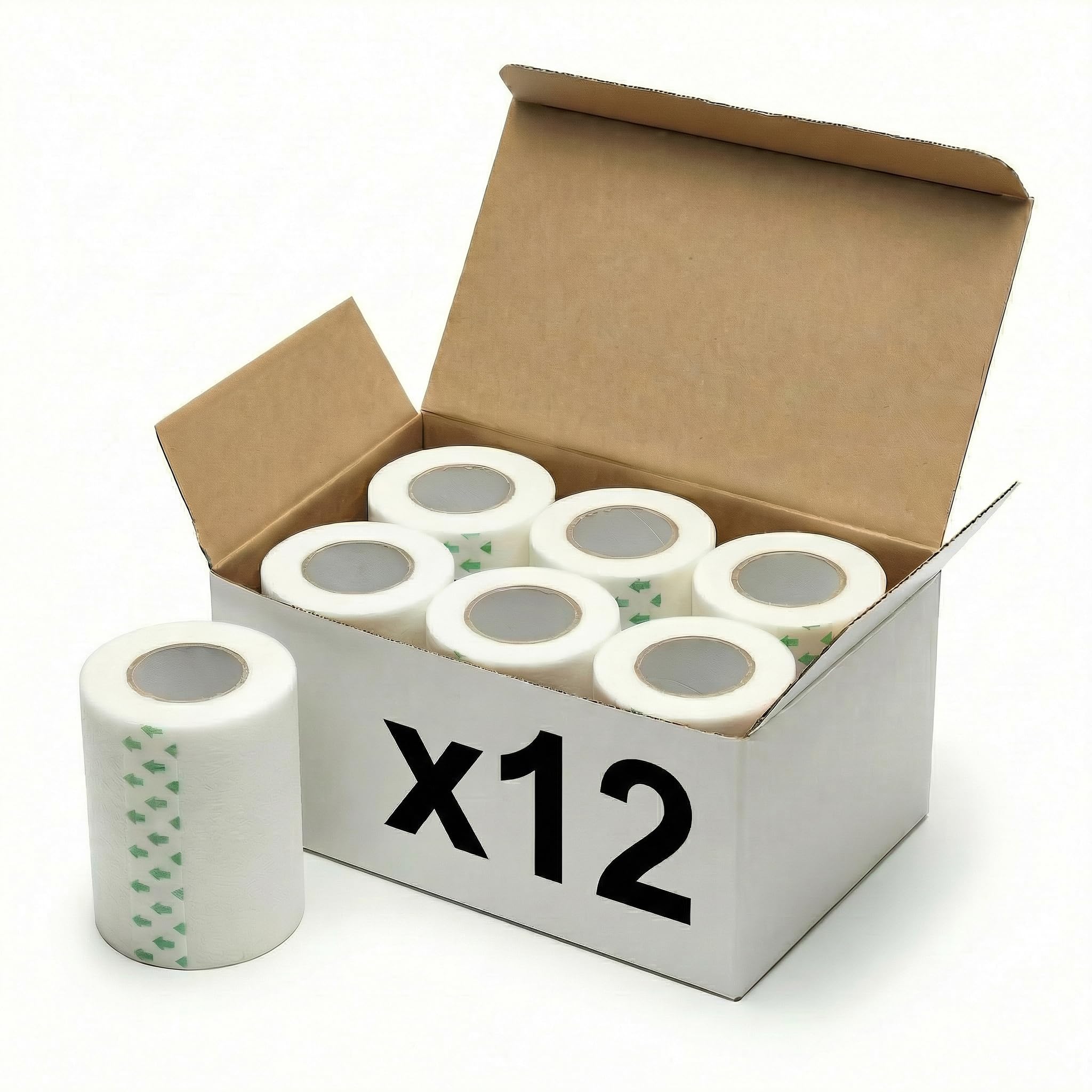 KMINA Esparadrapo de Papel Hipoalergénico (12 unidades) 2,50 cm x 9,14 m Transpirable y Sin Látex para Pieles Sensibles Blanco