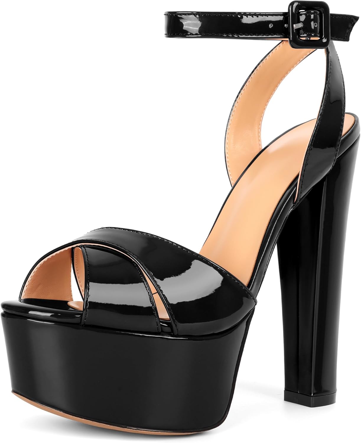 Eldof Women's Platform Sandals Peep Toe Chunky High Heels Ankle Straps Party Dress Casual Shoes 6 Inches - Image 5