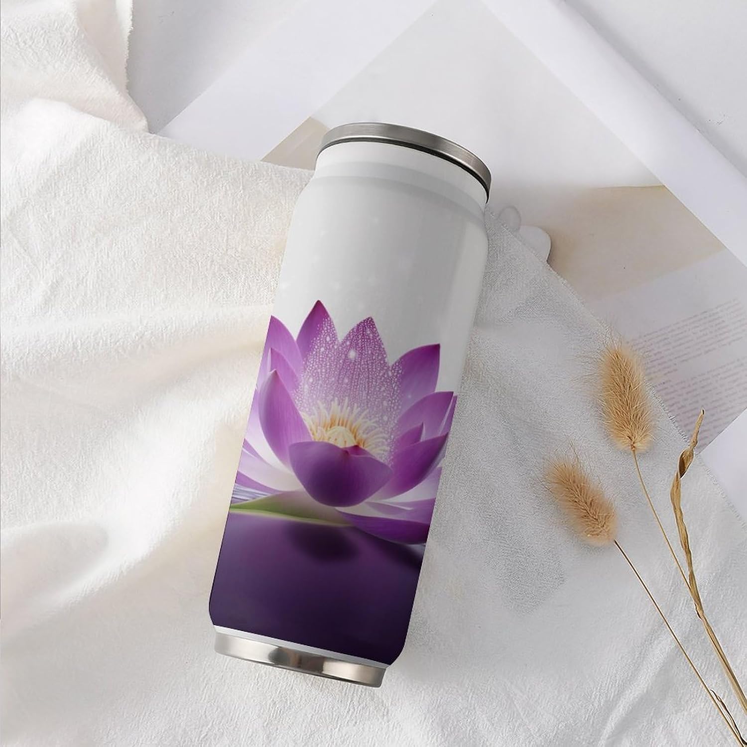Stainless Steel Cups Flower Purple Printed Coke Cup Stainless Steel Insulated Cups with Lid And Straw
