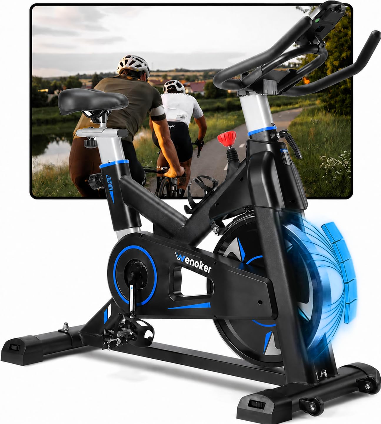 WENOKER Cyclette da cyclette, resistenza magnetica, per casa, indoor bike silenziosa, volano pesante e monitor LCD migliorato, blu scuro