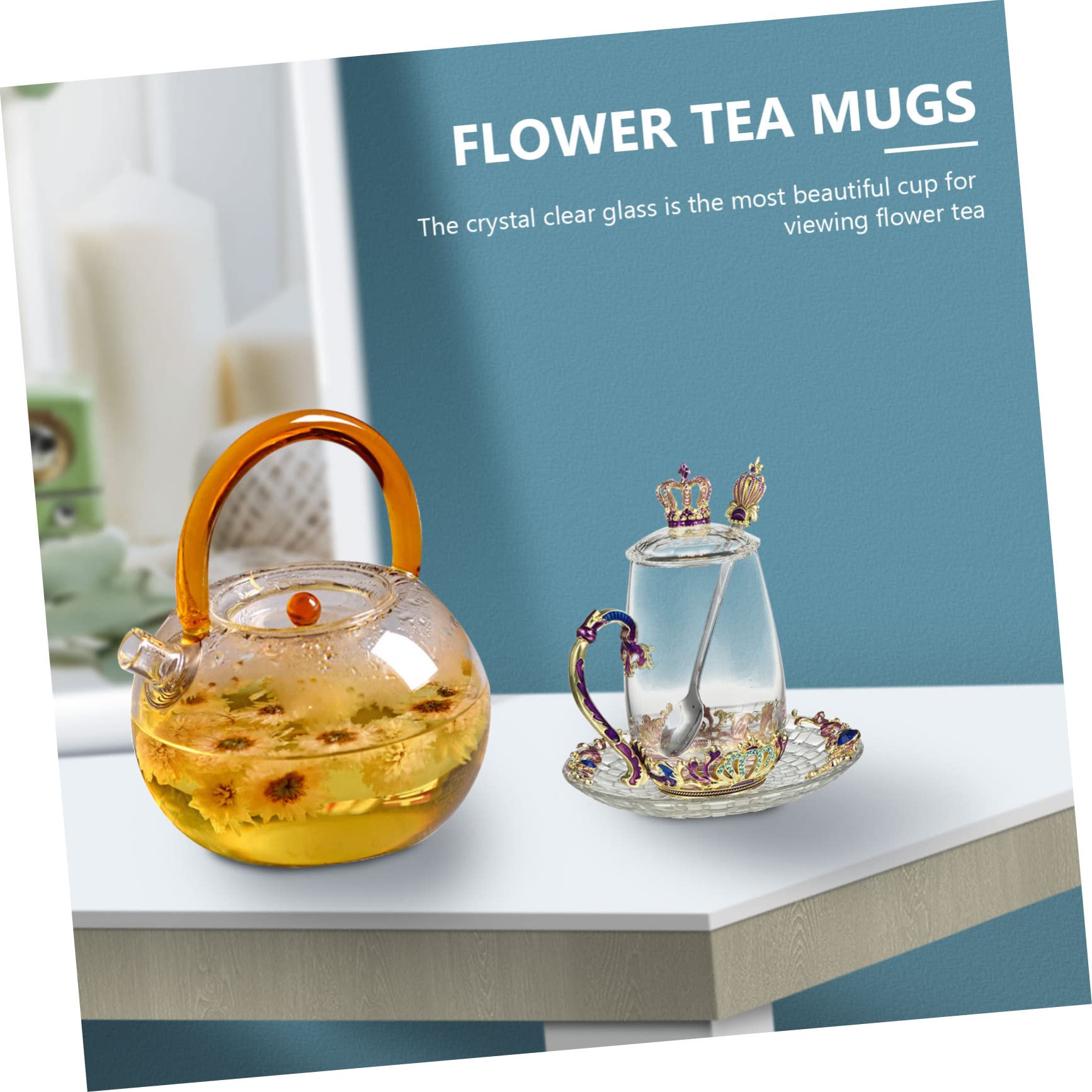 Cabilock 1 Satz Blumenteetasse Aus Emaille Neuartige Kaffeetassen Emaille Ausgefallene Teetassen -blumen-teebecher Klare Kaffeetasse Frau Becher Trinken Europäischer Stil Glas
