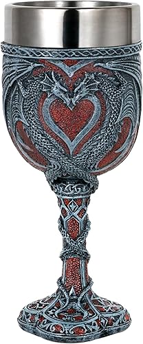 Copa medieval doble de vino de dragón, copa de vino de San Valentín, copa de cáliz de vino de Calabozos y Dragones de San Valentín, copa de acero