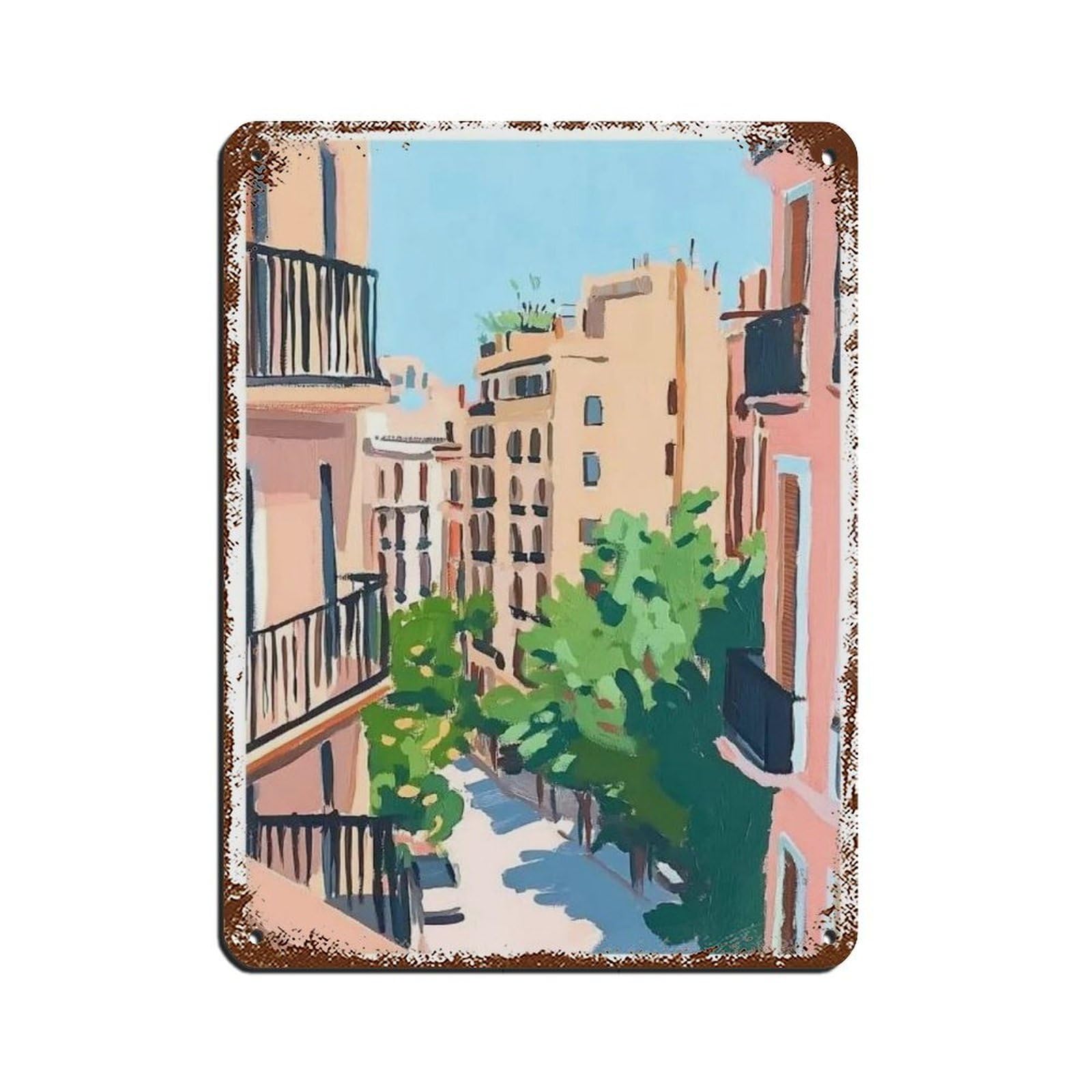 Lxwnze 30L X 40W Cm Barcelona Poster, Spain Art, Travel Poster (4) Tin Sign Vintage Metal Pub Club Cafe Bar Home Wall Art Decoration Poster Retro 12X16inch(30X40cm)