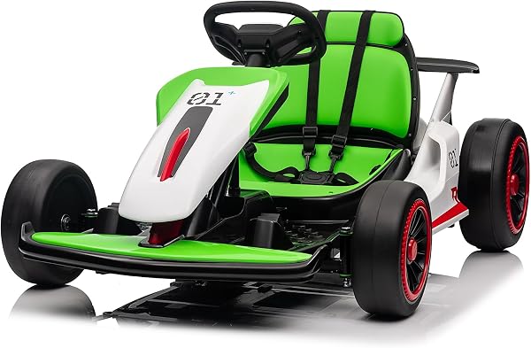 24V Electric Go Kart for Kids, Drift Cart with 2x200W Powerful Motors, 7AH Battery, Max 8MPH Drift Kart, Safety Belt, Slow Start, Music, High-Speed Crazy Cart Ride on for Kids Ages 6-12 - Green - 1