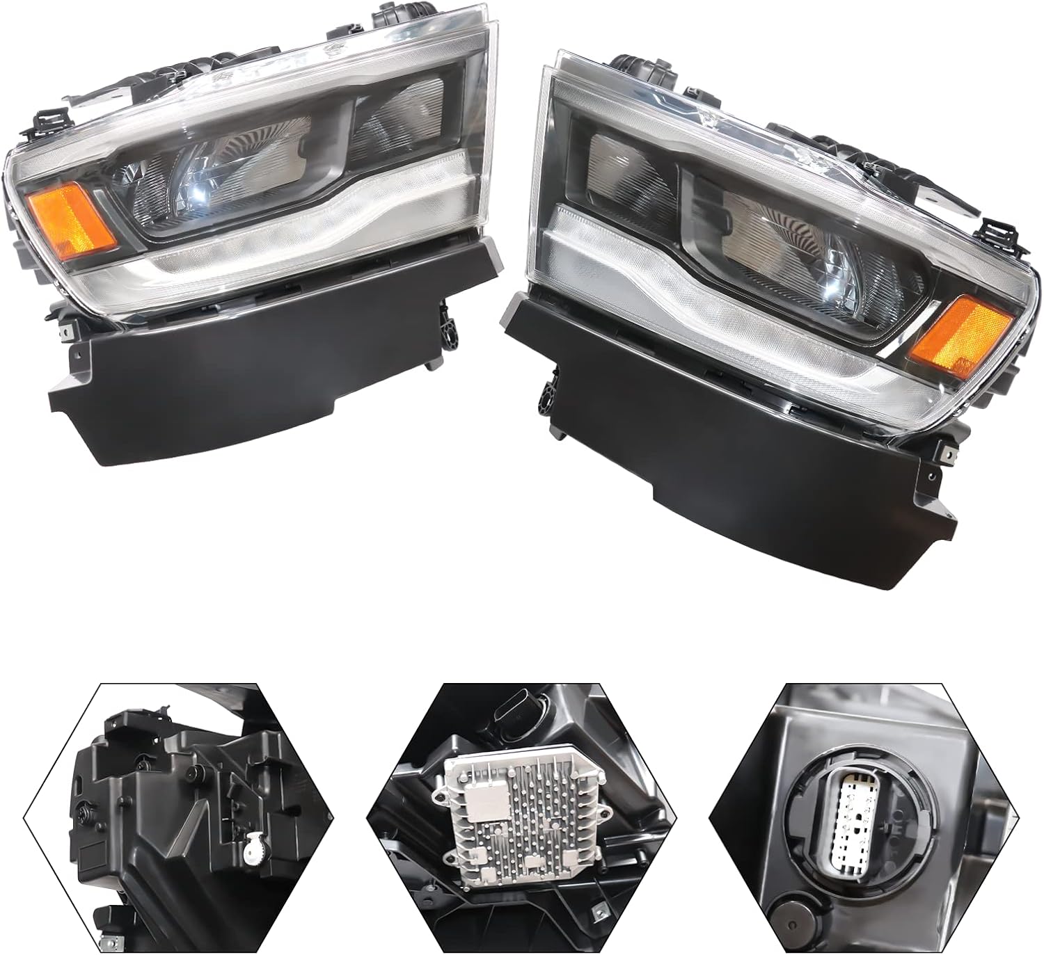 LYNICESHOP Front Headlight, Full LED W/DRL Clear Headlight for 2019 2020 2021 Dodge Ram 1500 Assembly Headlamps, Replacement Factory Headlamp 68316082AG, 68316082AH (Driver + Passenger Side)