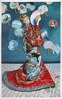 La Japonaise (Camille Monet in Japanese Costume) - Claude Monet hand-painted oil painting replica,monet's wife wrapped in a kimono with fans