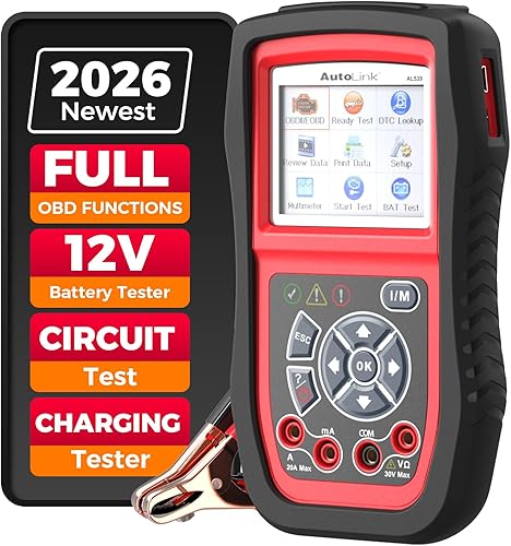 Autel AL539B Escáner OBD2, Probador de Batería Lector de Código 3-en-1 Avómetro para Baterías de 12 Voltios, Diagnóstico Completo OBDII y Prueba de