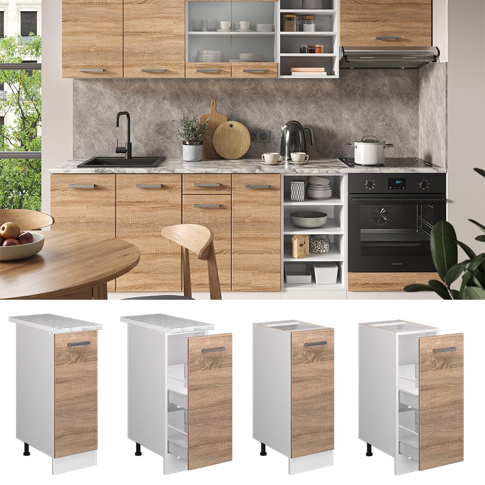 Vicco Armadio cucina dispensa alto R-Line, Sonoma, 30 cm, PL Marmo, per la libera combinazione all'interno di sistemi cucina modulari