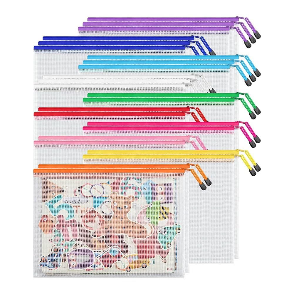 Bolsa para documentos A4 con cremallera impermeable pack de 24 carpetas en 10 colores 8