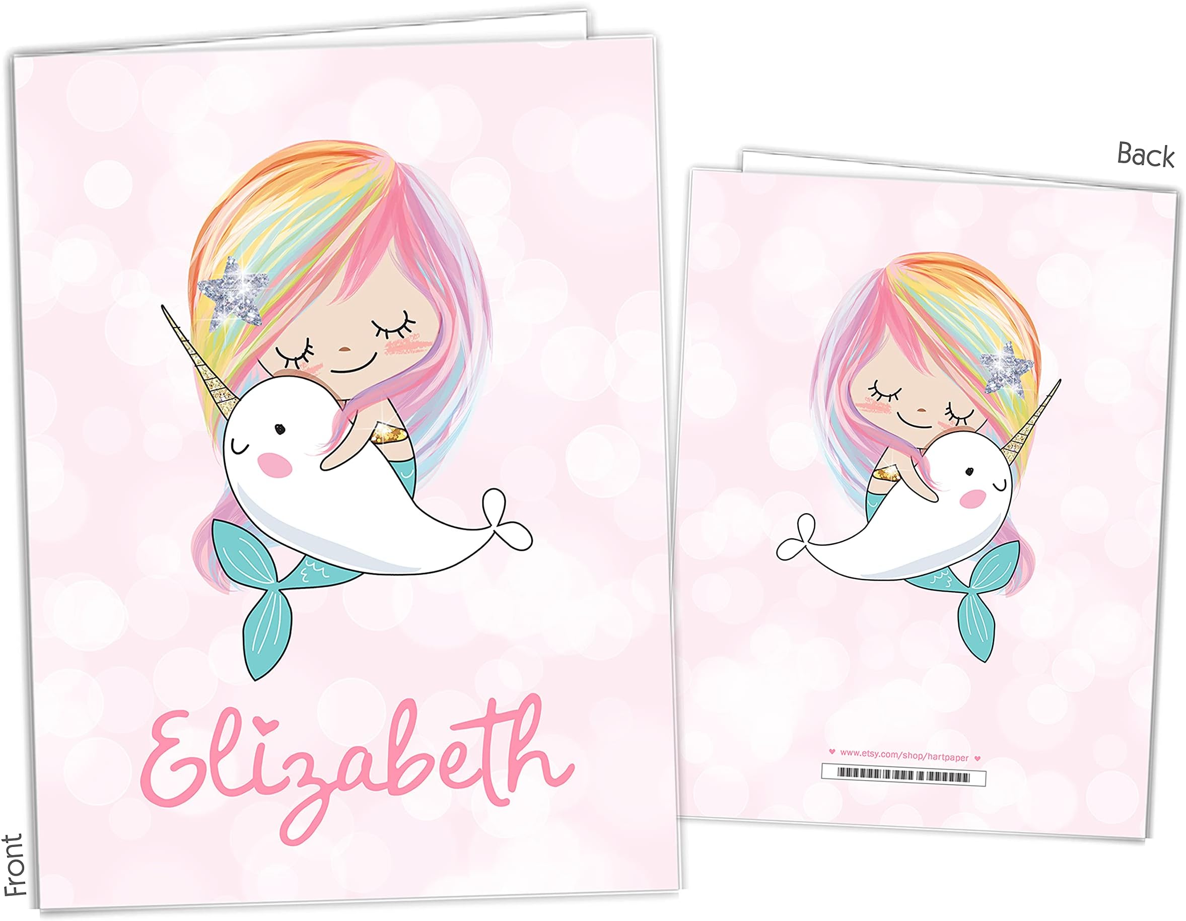 Rainbow Mermaid Narwhal Sea Unicorn Pocket Folder Gift Name Back to School Supplies Teacher Office Birthday Girl Boy Adult Kids Custom Personalized Custom
