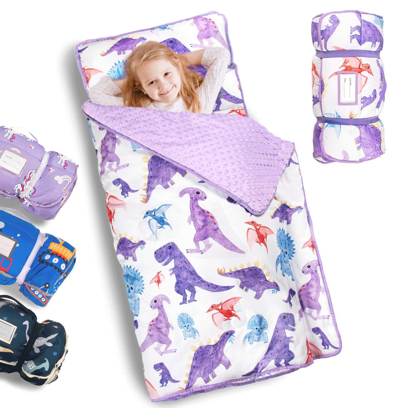 Primlect Thick Toddler Nap Mat with Removable Pillow and Minky Blanket, 45