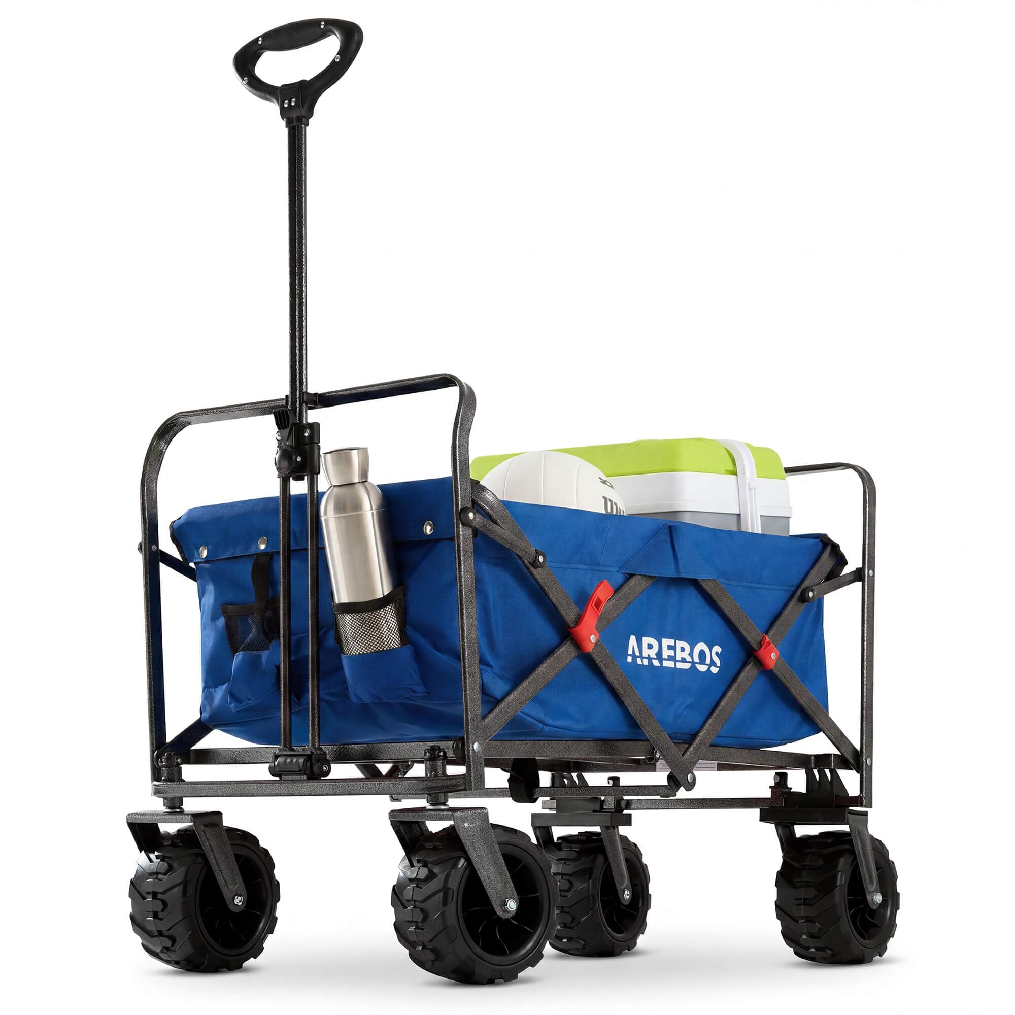 Arebos Chariot Pliable de Transport | Bollerwagen Pliable Tout-Terrain avec Roues XL | Chariot de Jardin et Plage | Chariot de Courses Robuste pour Camping, Pique-Nique et Loisirs | Bleu