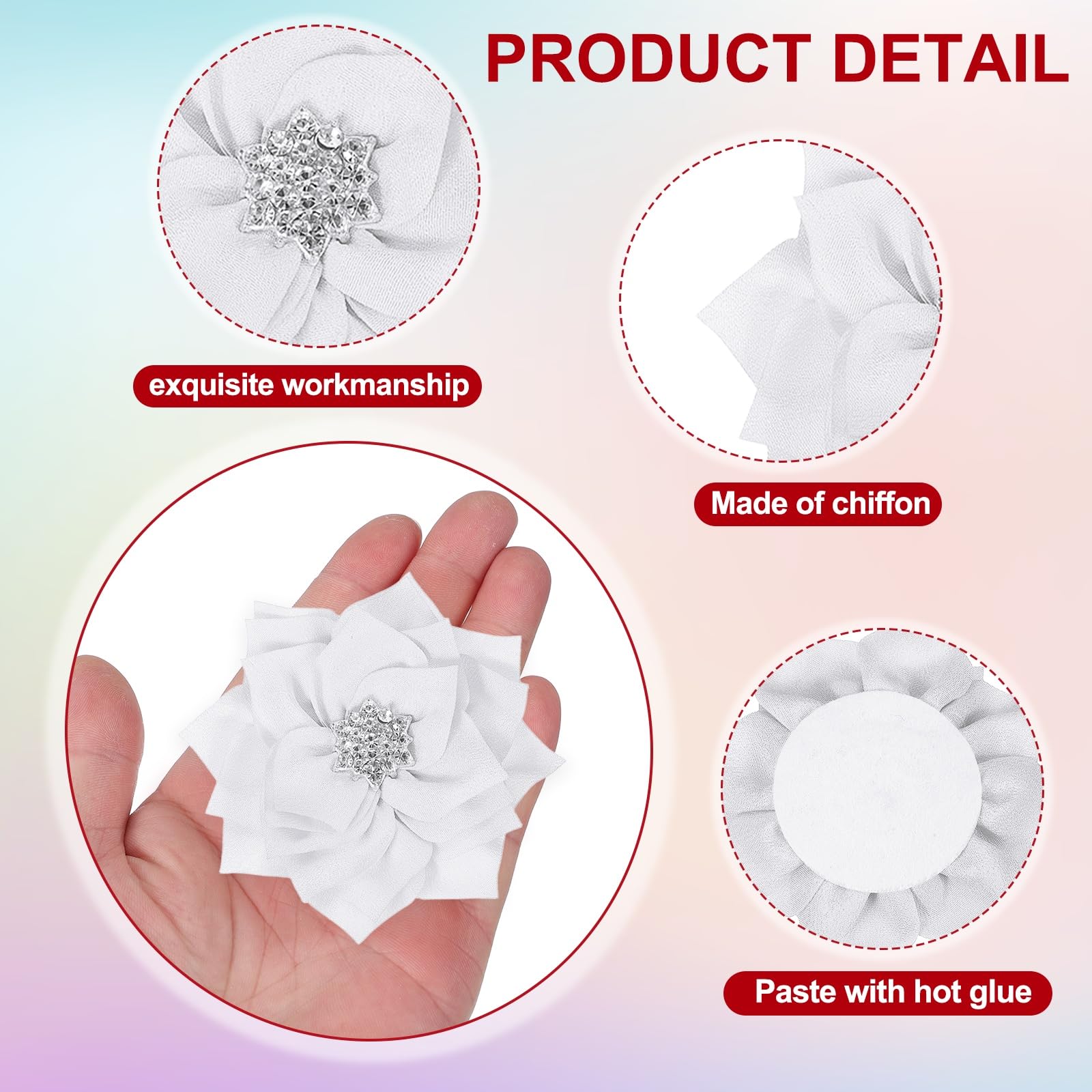 PATIKIL 3 Inch Rhinestone Pearl Chiffon Flower - Image 3