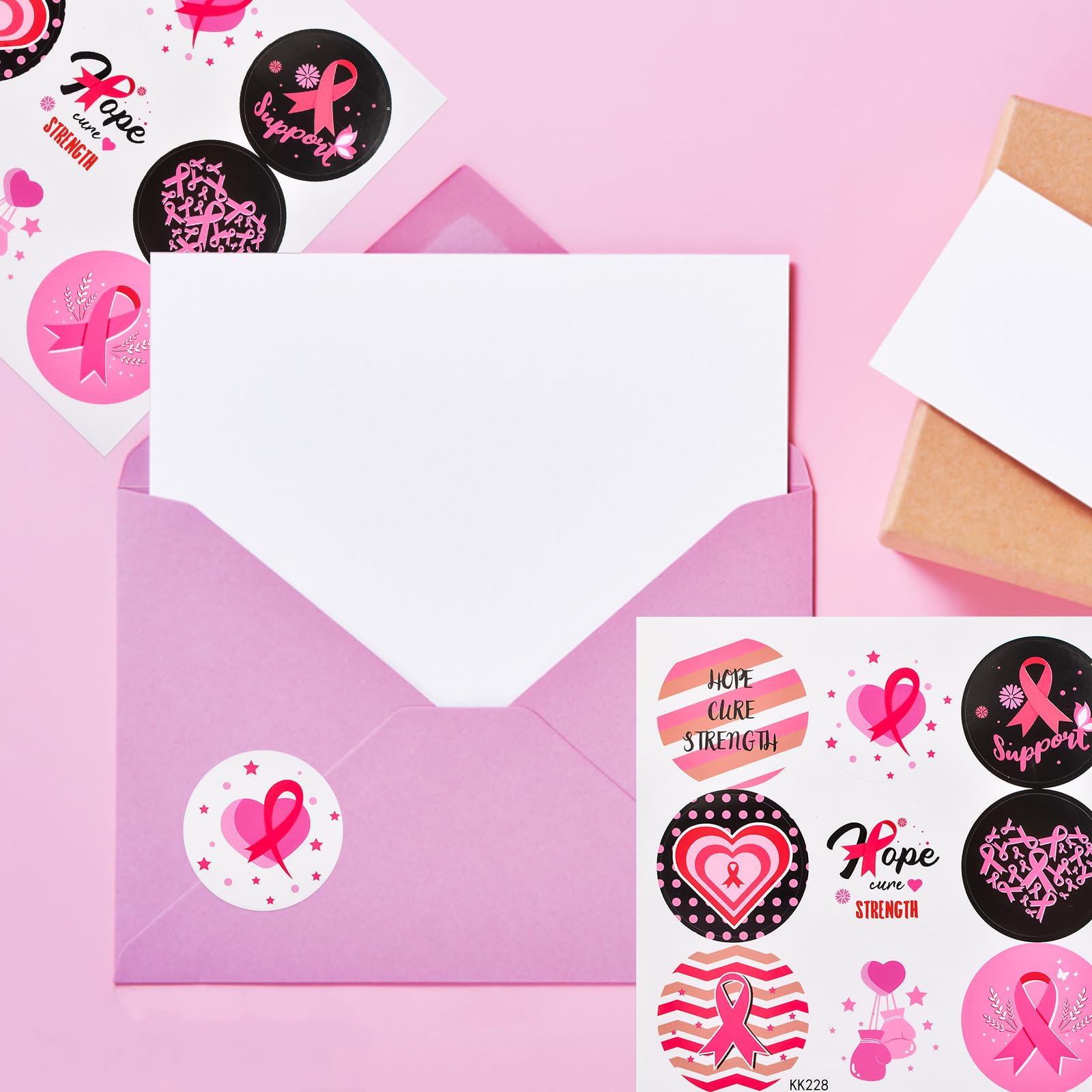WANDIC 180Pcs Breast Cancer Awareness Round Stickers - Image 4