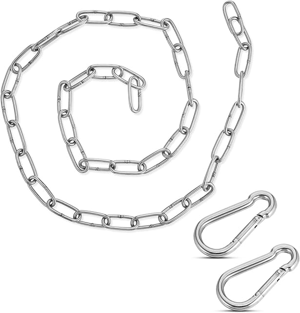 Xinstroe 1 Meter Stainless Steel Hanging Chain with Two Carabiners, Hanging Hammock Chair Punching Bags Pilates Coil Chain, Heavy Duty Indoor Outdoor Hardware Accessories
