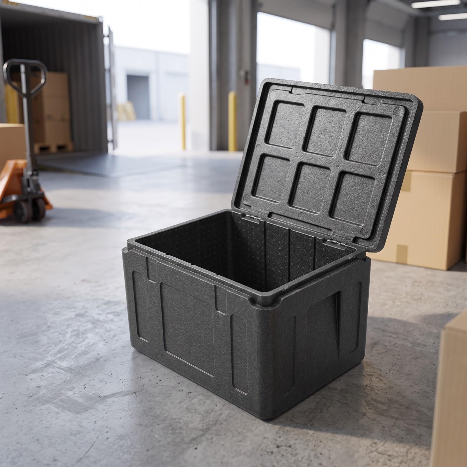 Contenitore Termico con Coperchio Capacità 62 Litri, termica per Ristorazione, Leggero, Consegna a casa, Nero, Coperchio+Cerniera