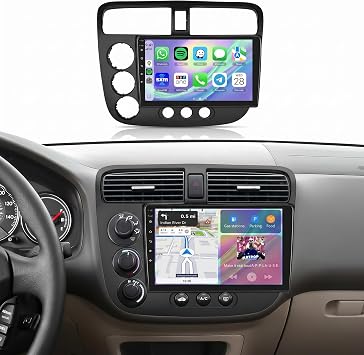 5Ghz WiFi Car Radio Stereo for Honda Civic 2001-2005 2+64G, 9" Touch Screen/Android 15/Wireless CarPlay/Android Auto/DSP EQ/GPS Navigation/Bluetooth/FM/RDS/SWC/HD Backup Camera