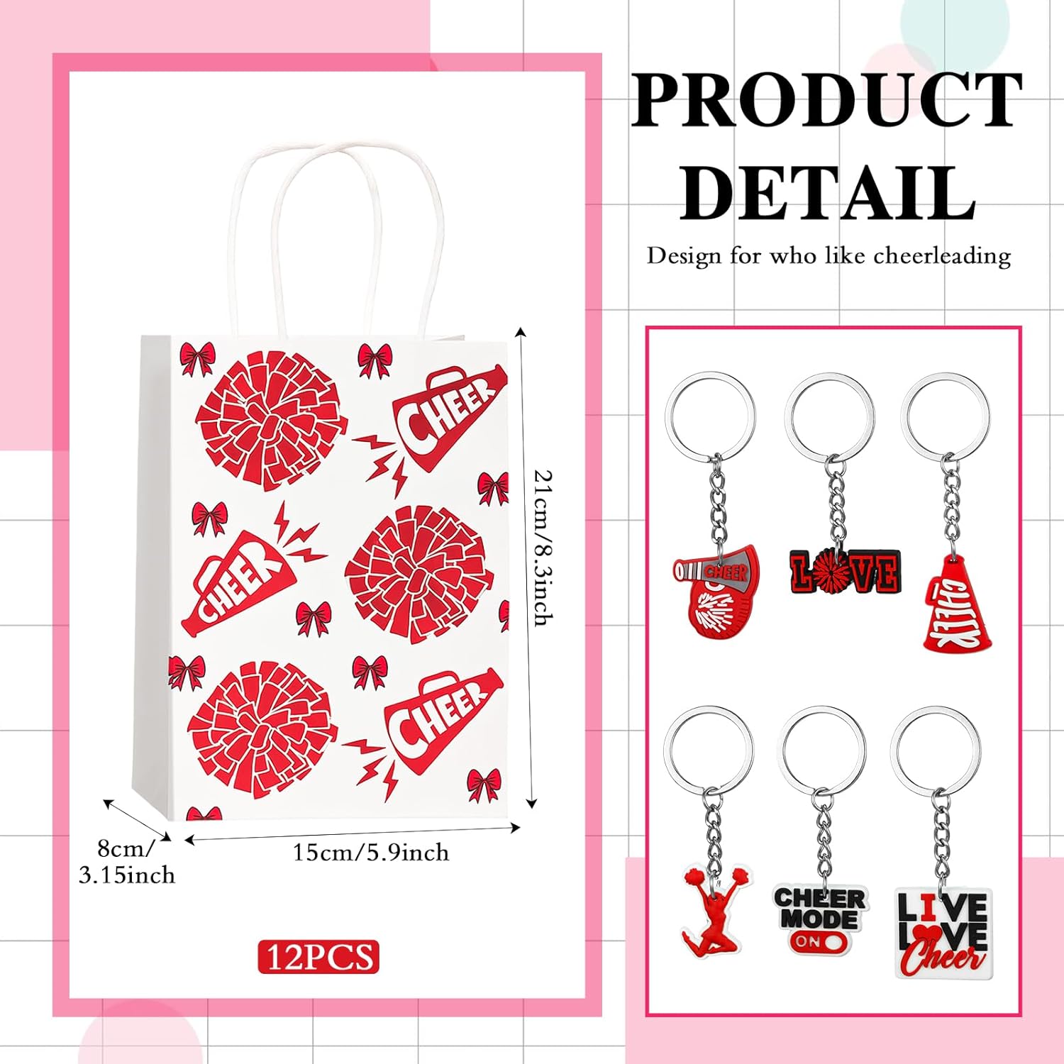 Liliaafar 60 Pcs Cheer Gift Bulk for Team Cheerleading Gifts 12 Award Medals and Certificates Cheer Bracelets Keychain Gift Bag for Female Teammates Accessories