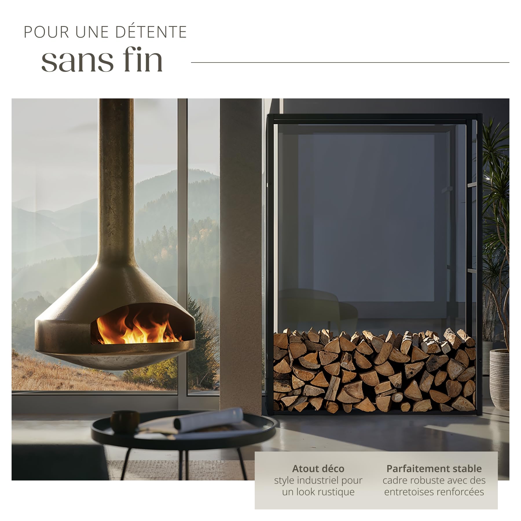 tectake® Porte-bûches intérieur & extérieur Étagère pour bois de chauffage Design 100,5x25x150 cm Accessoires pour cheminée Rangement Bois interieur Range buche interieur Range buches exterieur
