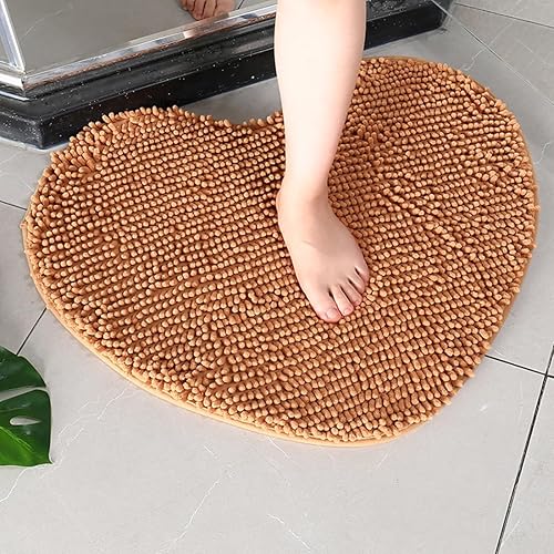 Miniatura 8 de Tapete de baño de felpilla en forma de corazón, suave, absorbente, de microfibra de felpa, antideslizante, lavable a máquina, tapete lanudo para