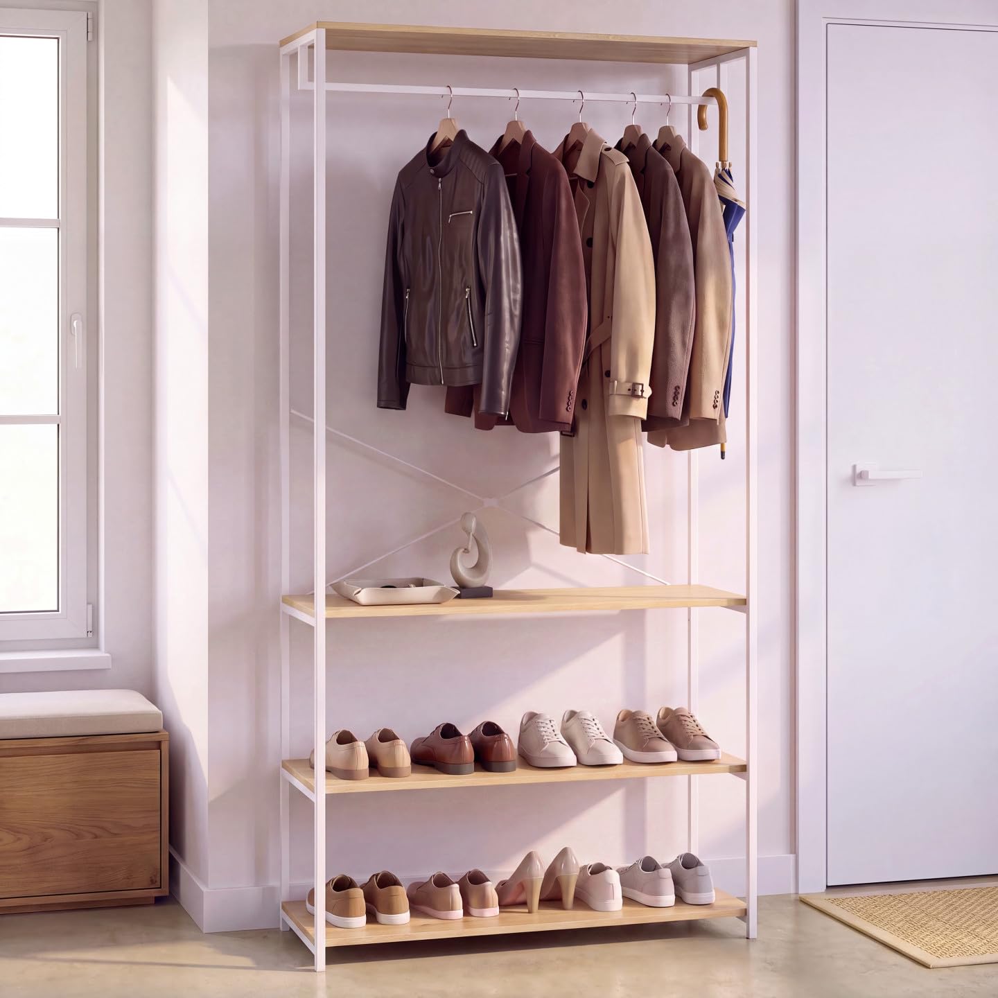 IDMarket - Dressing penderie DETROIT large L.100 cm bois et métal blanc